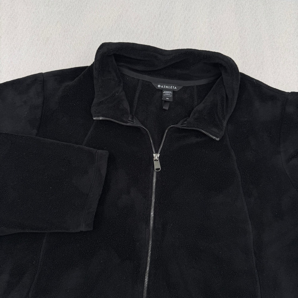 Athleta Womens 3X Full Zip Cozy Fleece Jacket Black Collared Athleisure Outdoors